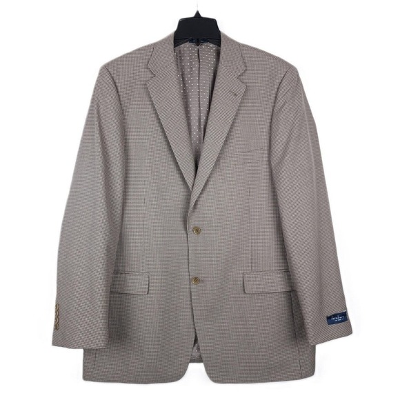 Turnbury Mens Classic Fit Sport Coat Blazer 44L Brown Check 44L Silk Wool NWOT